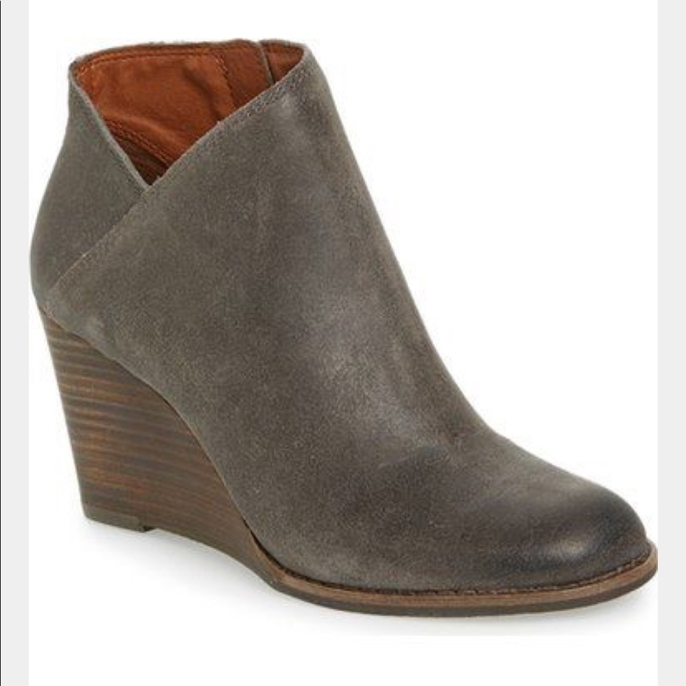 Lucky Brand Gray Suede Wedge Ankle Booties